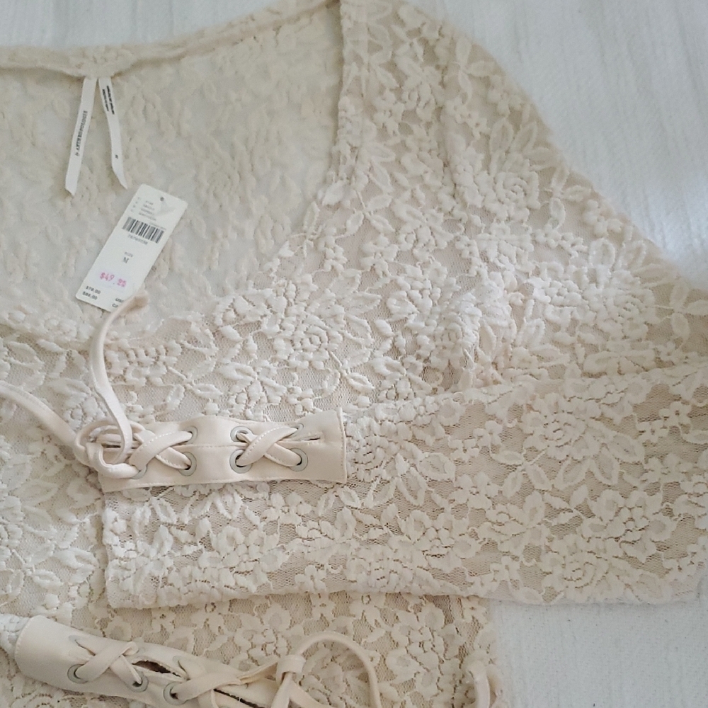 Anthropologie So SOFT Sheer Lace Blouse Cream
